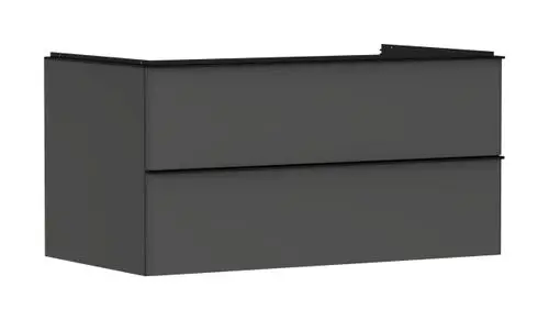Waschtischunterschrank in Diamantgrau, mit zwei Schubladen, geeignet für Konsolen-Aufsatzwaschtisch, Marke Hansgrohe.